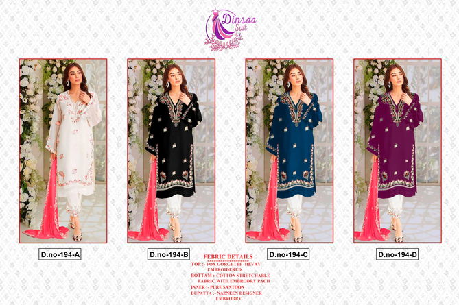 Dinsaa 194 A To D Readymade Pakistani Suit Catalog